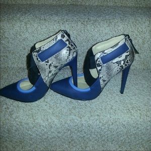Blue and Black pumps with faux snake skin